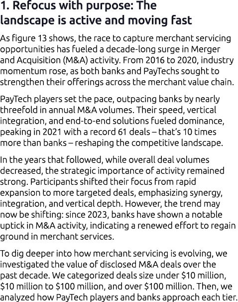 1. Refocus with purpose: The landscape is active and moving fast As figure 13 shows, the race to capture merchant ser...