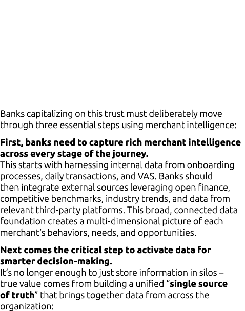  Banks capitalizing on this trust must deliberately move through three essential steps using merchant intelligence: F...