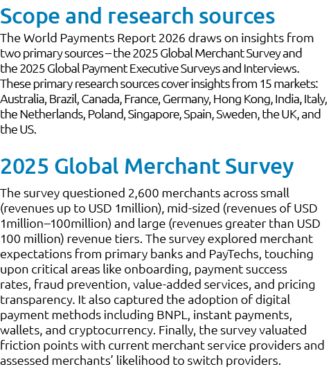 Scope and research sources The World Payments Report 2026 draws on insights from two primary sources – the 2025 Globa...