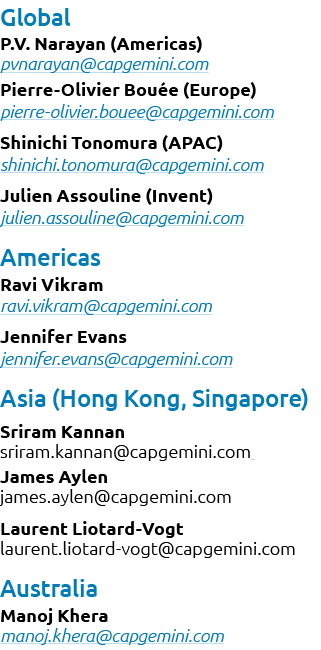 Global P.V. Narayan (Americas) pvnarayan@capgemini.com Pierre Olivier Bou e (Europe) pierre olivier.bouee@capgemini.c...