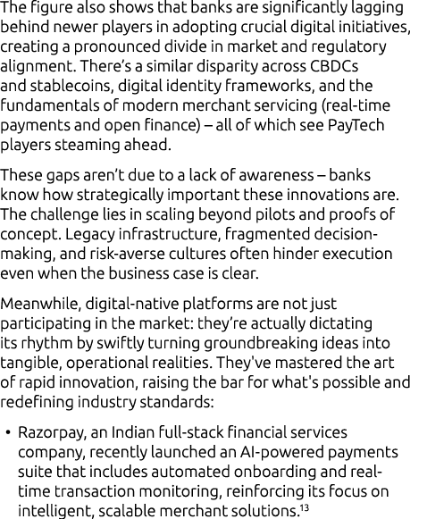 The figure also shows that banks are significantly lagging behind newer players in adopting crucial digital initiativ...