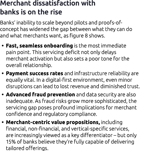 Merchant dissatisfaction with banks is on the rise Banks’ inability to scale beyond pilots and proofs of concept has ...